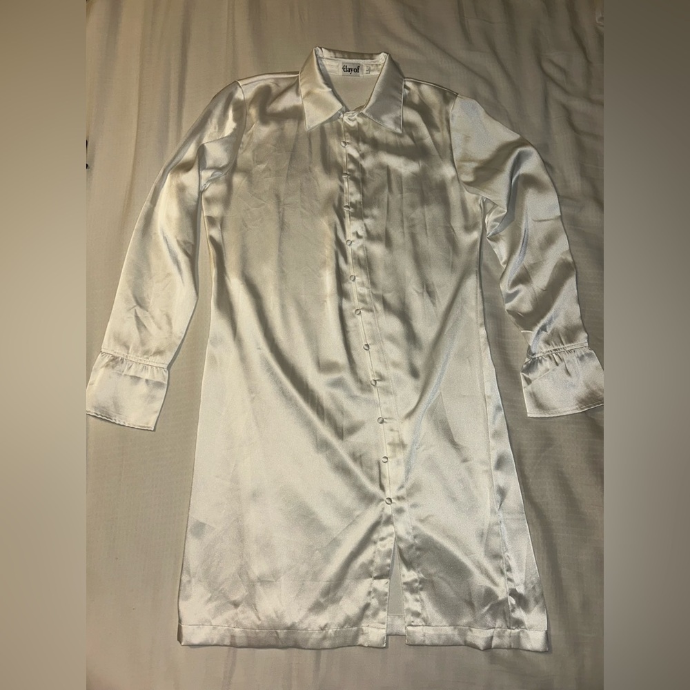 Elegant White bridal satin pajama button up